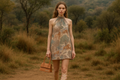 Earthy Wildlife Halter Dress
