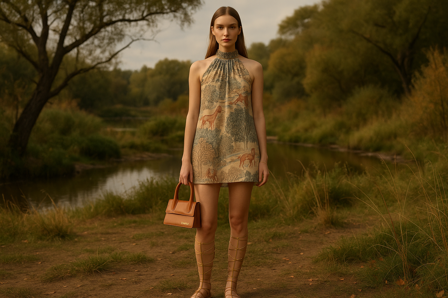 Earthy Wildlife Halter Dress